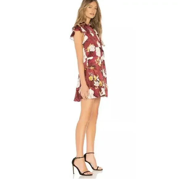 Alice + Olivia Lashay Tie Neck Ruffle Silk Mini Dress Floral Size 8 - Picture 5 of 12
